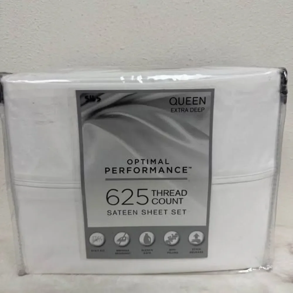 625 Thread Count Queen Sateen Sheet Set White Optimal Performance